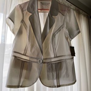 Cream linen structured short sleeve blazer